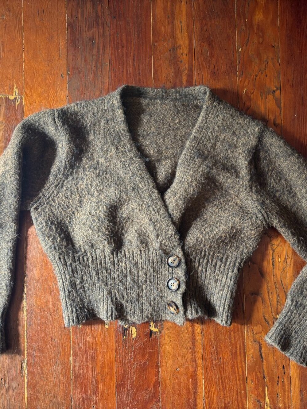 COMMENSE Brown Alpaca Blend Cropped Cardigan Size M